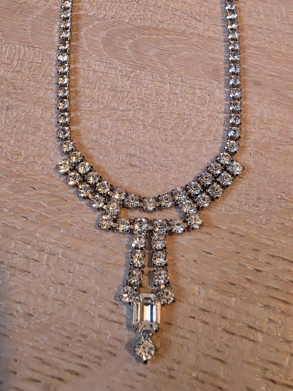 Vintage/Antique Crystal Rhinestone Statement Necklace - Silver Tone